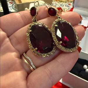 Elegant Vintage Gold and Red Monet Gemstone Earrings
